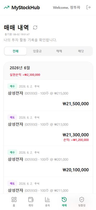 매매 이력 관리